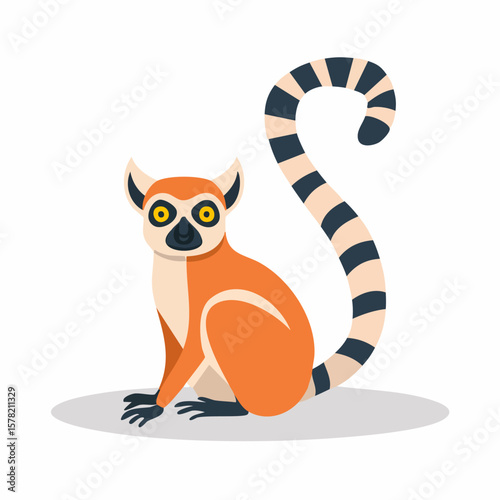 Cartoon Ring-tailed Lemur with Striking Orange and Black Markings