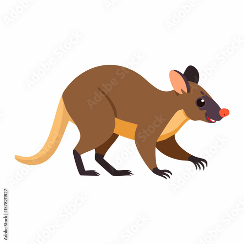 Cartoon Wallaby with Brown Fur, Red Nose, and Happy Expression.
