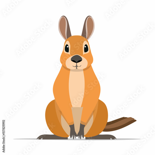 Cartoon Wallaby Sitting Upright with Detailed Fur and Tail