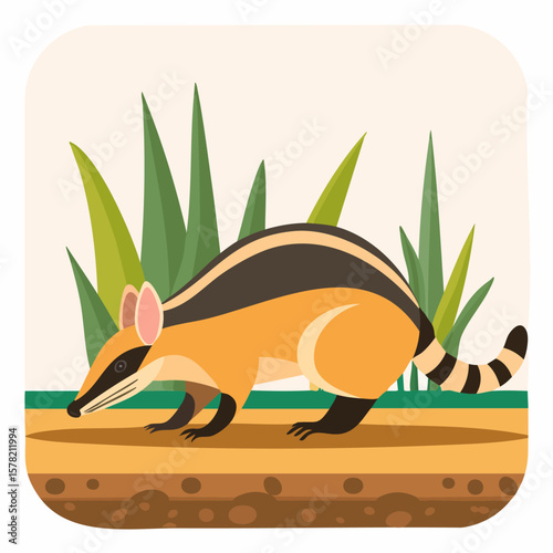 Stylized Banded Hare-Wallaby with Striped Tail and Ears in Habitat