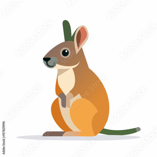 Stylized Wallaby Illustration with Distinctive Green Ear and Tail Details