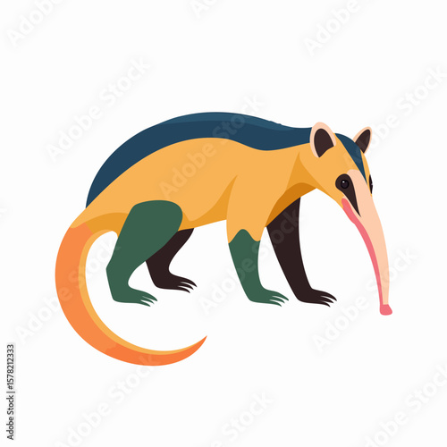 Stylized Anteater with Unique Color Palette and Long Snout Profile