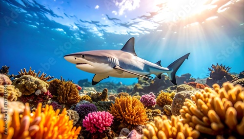 Wallpaper Mural Shark in vibrant coral reef (1) Torontodigital.ca