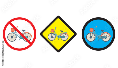 Vector illustration of no bicycle parking signs and bicycle parking zone signs 