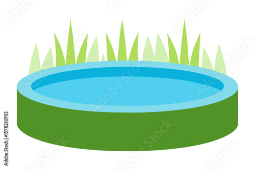 Water Reservoir Surrounded By Grass On White Background