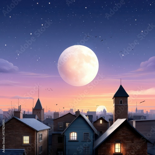 Wallpaper Mural Enchanted Evening Skyline with Moonlit Structures Torontodigital.ca