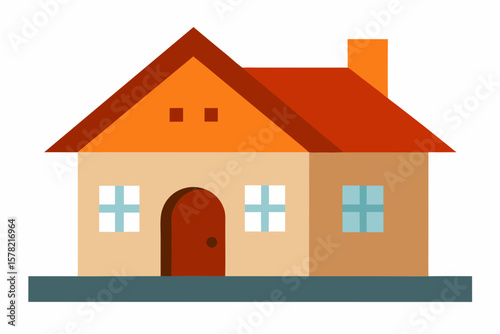 Simple Countryside Home With Tiled Roof On White Background