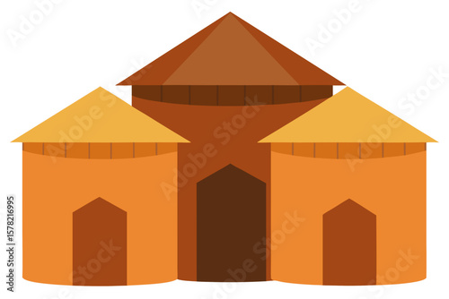 Traditional Grain Storage Huts On White Background