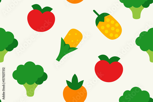 Vegetable Themed Repeat Pattern Featuring Broccoli Carrots