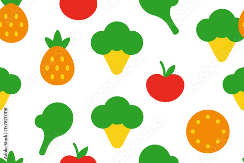 Vegetable Themed Repeat Pattern Featuring Broccoli Carrots
