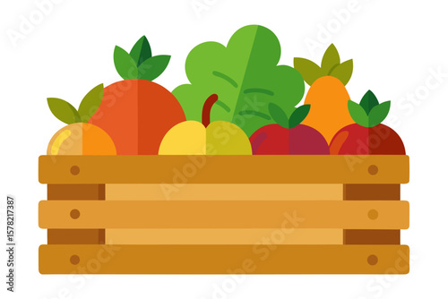 Wooden Crate With Seasonal Fruits And Vegetables