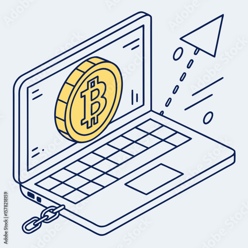 Bitcoin cryptocurrency laptop online trading investment and blockchain technology digital asset concept design
