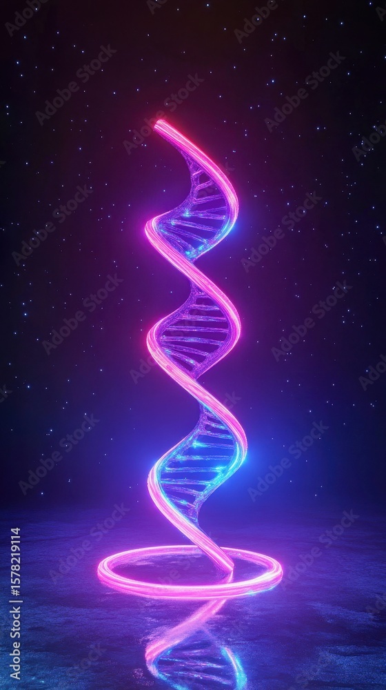 Obraz premium floating neon DNA helix spiraling upward