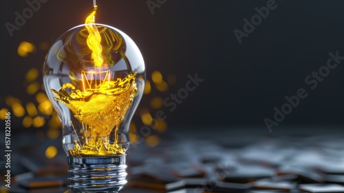 Transparent bulb filled with glowing yellow liquid, symbolizing innovation and bright ideas