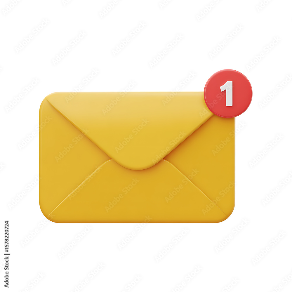 Yellow Email Envelope with Notification Number One on Transparent Background Yellow Email Envelope with Notification Number One on Transparent Background