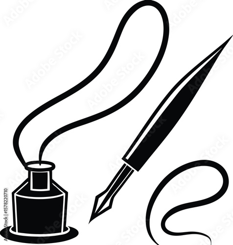 A minimalist black silhouette of a fountain pen.eps