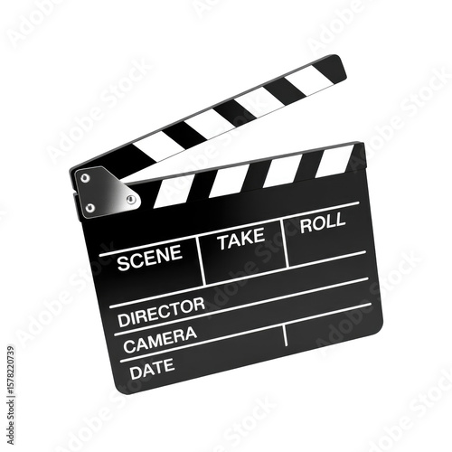 Classic movie clapperboard used in film production for scene control and take management