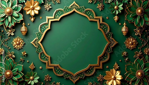 Floral, ornate frame on deep green