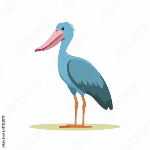 Cartoon Illustration of a Shoebill Stork with Distinctive Features and Colors.