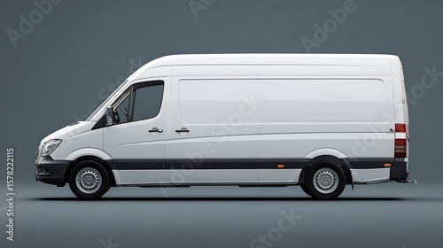 White Delivery Van on Gray Background