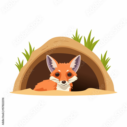 Curious Fox Emerging from its Cozy Burrow, Smiling and Alert