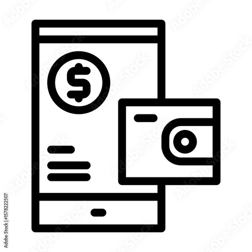 digital wallet. This is a vector single icon with a line style. Suitable for any purpose, such as website design, mobile app design, logo design, pattern design, etc.