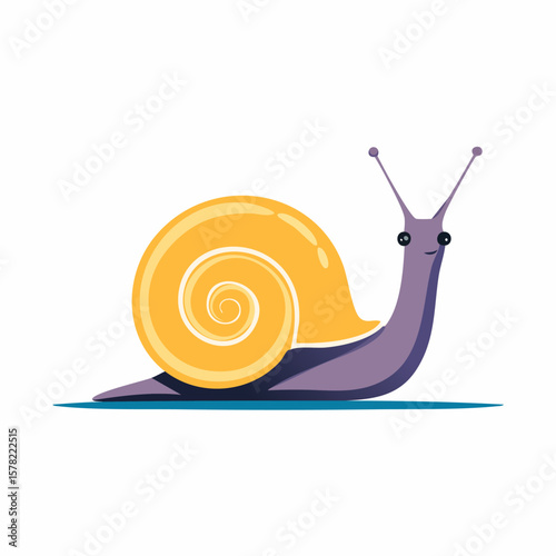Cartoon Snail with a Yellow Shell and Smiling Face, Simple Illustration
