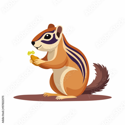 Cartoon Chipmunk Holding Nut, with Distinctive Striped Pattern and Tail