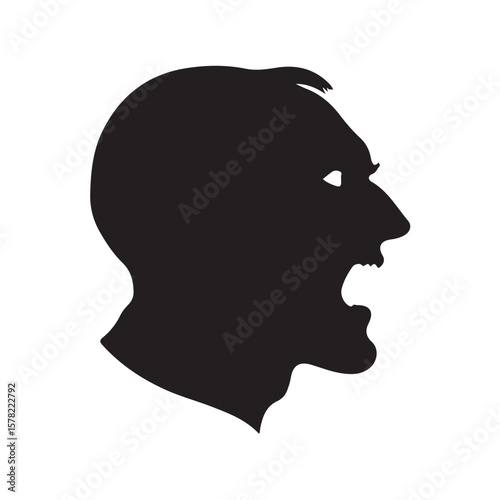 Vector illustration of a human head in side view with an open mouth, showing facial anatomy or expression isolated on a white background