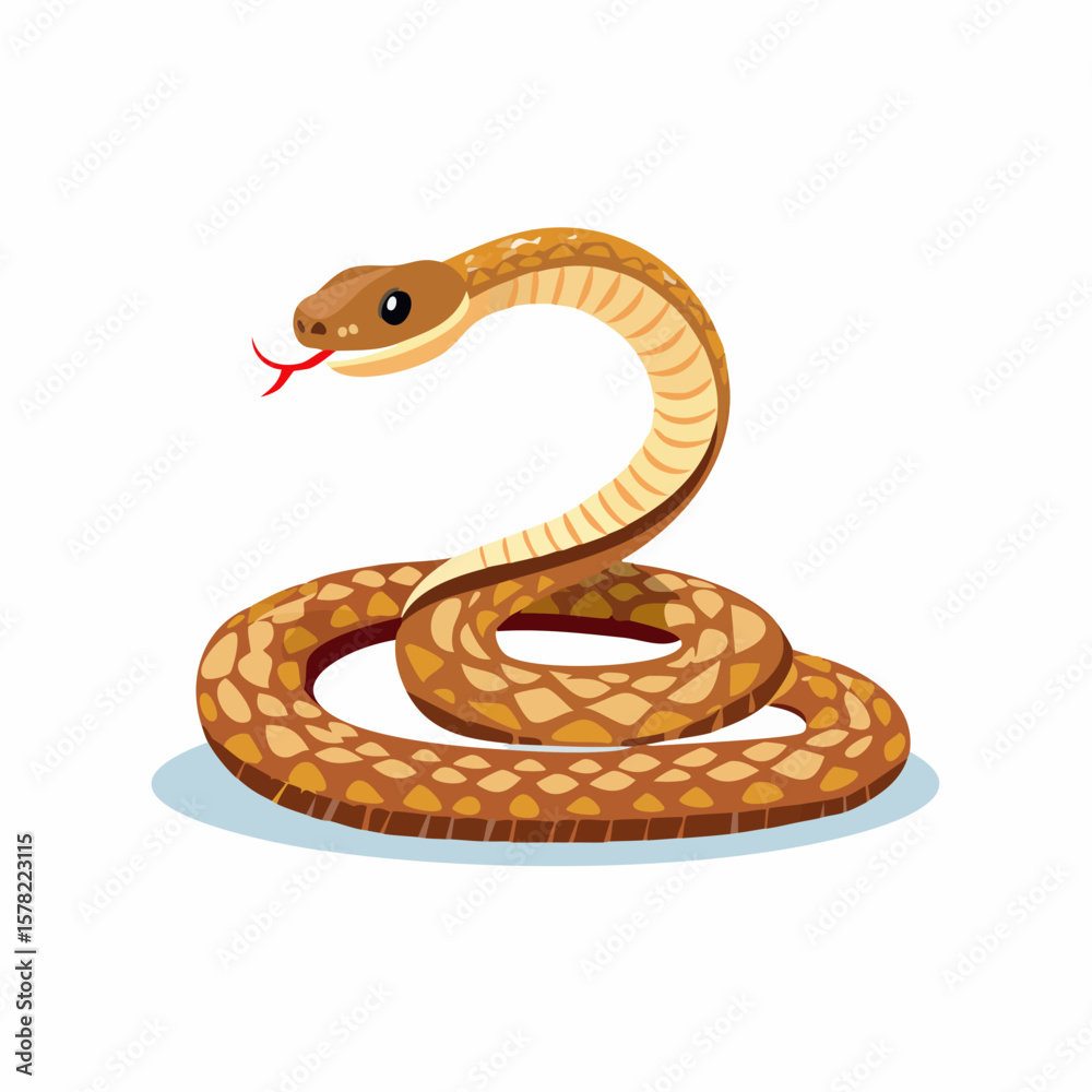 Fototapeta premium Cartoon Snake Coiled, Showing Red Tongue and Detailed Patterned Skin