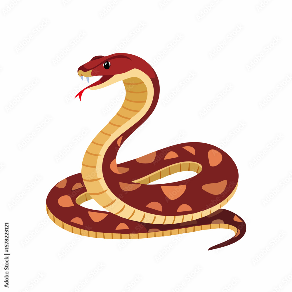 Fototapeta premium Cartoonish Snake with Red Head and Coiled Body, Ready to Strike