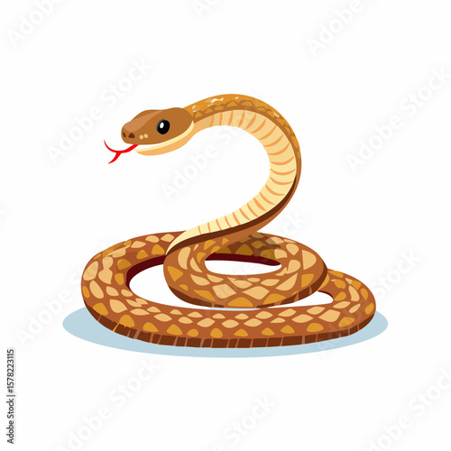 Cartoon Snake Coiled, Showing Red Tongue and Detailed Patterned Skin