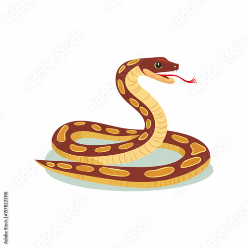Cartoon Snake with Brown and Yellow Markings, Red Tongue Extended