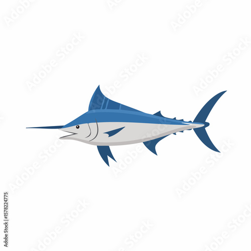 Striking Blue Marlin Illustration with Detailed Fins and Spear-like Bill