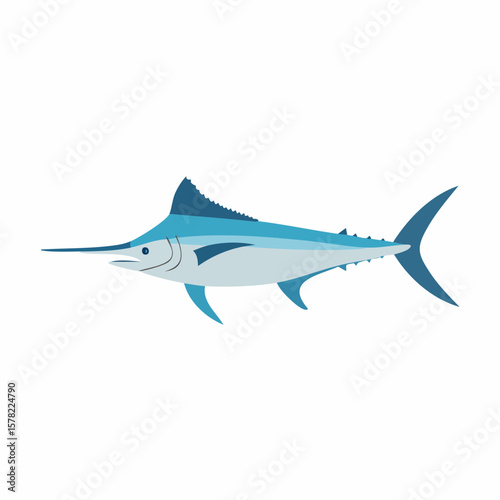 Stylized Blue Marlin Depicted in a Simple, Flat Illustration