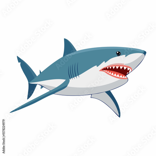 Fierce Cartoon Shark Displaying Sharp Teeth and Open Mouth, Ready to Attack.