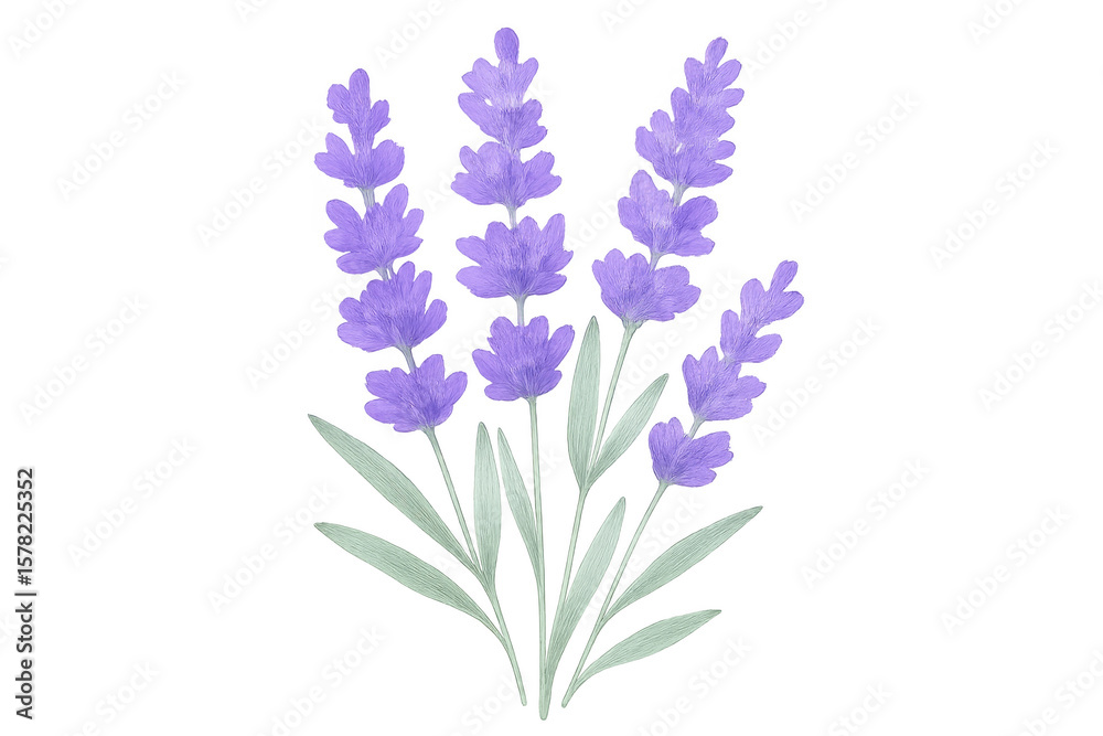 Obraz premium Hand-drawn lavender flowers form a beautiful bouquet with a transparent background, perfect for design projects