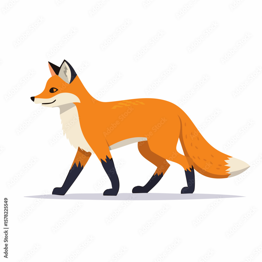 Fototapeta premium Animated Fox in Profile with Orange Fur and Black Legs