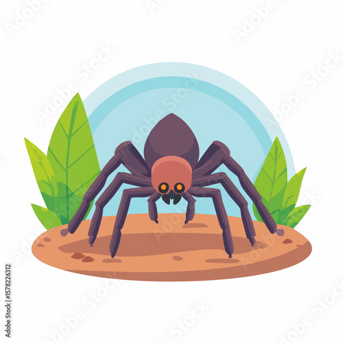 Cartoon Spider with Orange Face and Dark Legs on Ground