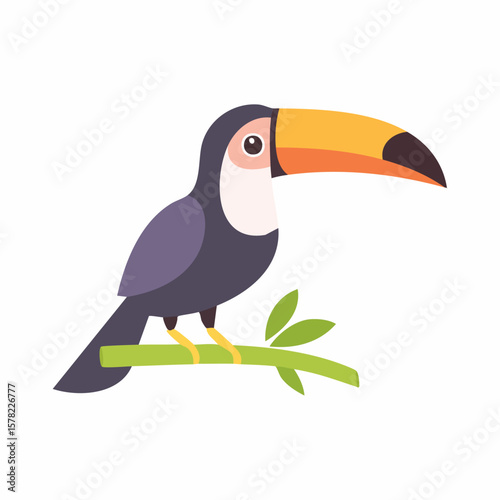 Colorful Toucan Perched on a Green Branch with Distinctive Features
