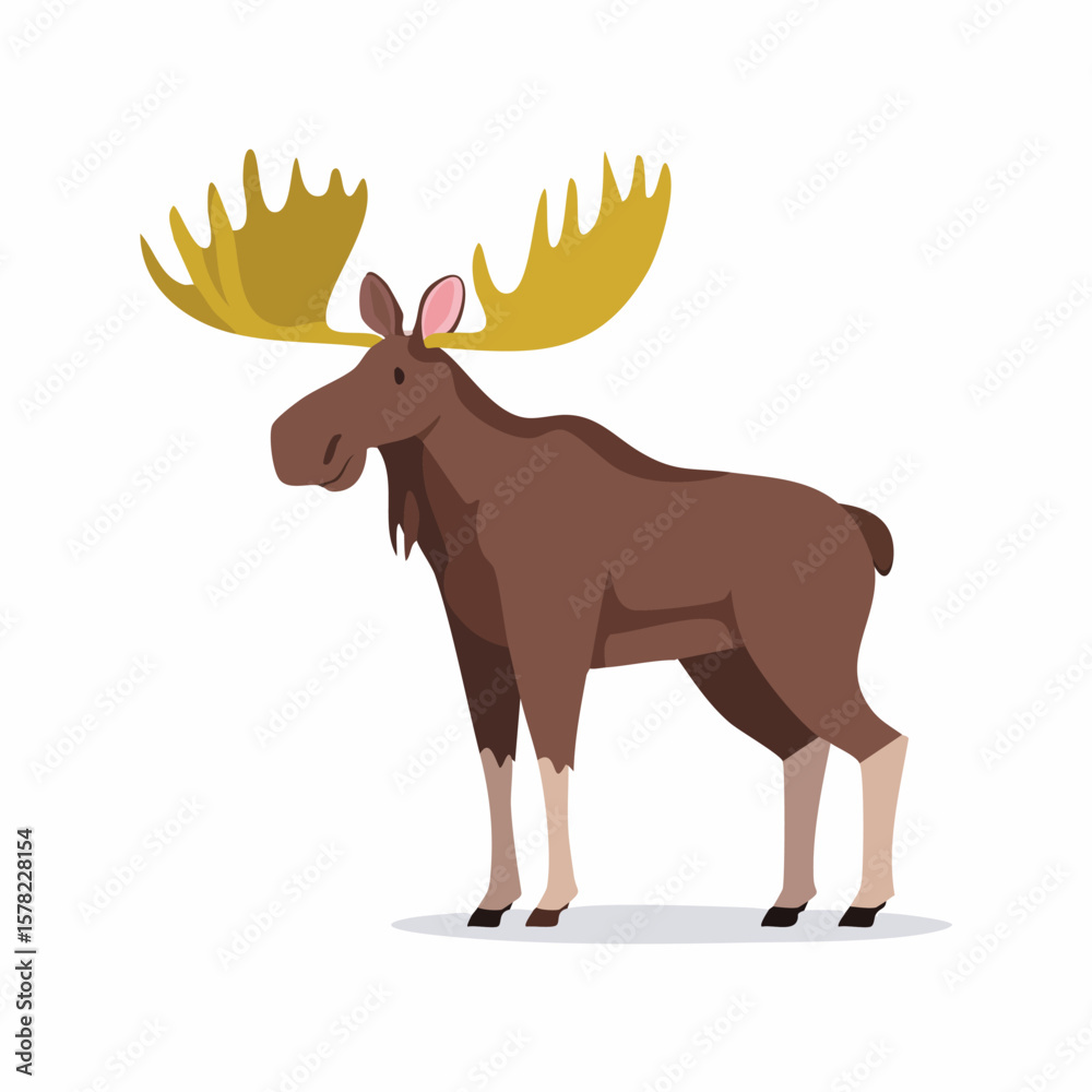Fototapeta premium Majestic Moose with Golden Antlers in a Simple, Flat Illustration