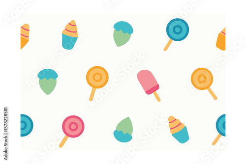 Pattern With Push Up Ice Creams Gummy Drops And Hard Candies