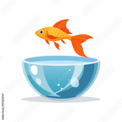 Animated Goldfish Leaping Out of a Glass Fishbowl with Water