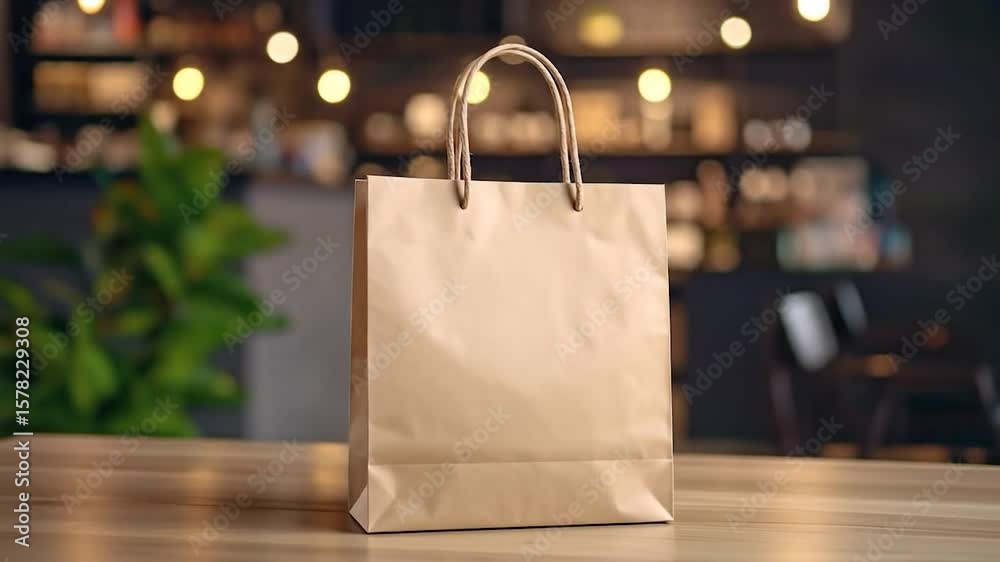 custom made wallpaper toronto digitalPaper bag stands on wooden table with a blurred background