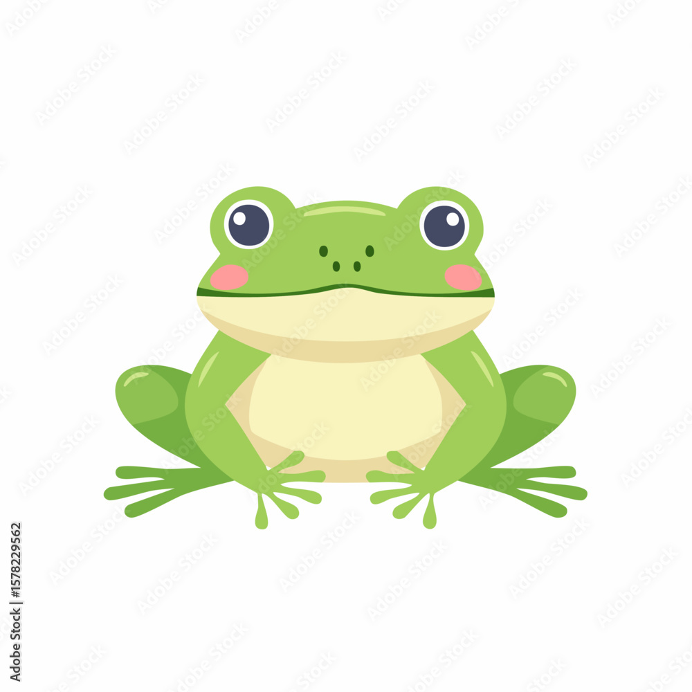 Obraz premium Adorable Cartoon Frog with Big Eyes and Pink Cheeks
