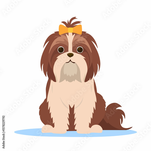 Adorable Shih Tzu Puppy with a Yellow Bow, Sitting Patiently