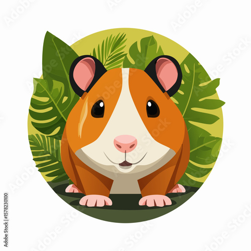 Cheerful Guinea Pig with Orange and White Fur, Smiling Happily, Surrounded by Greenery