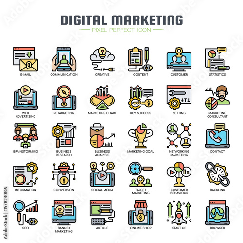 Digital Marketing , Thin Line and Pixel Perfect Icons