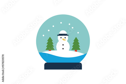 Snow Globe Icon With Snowman And Pine Tree Inside
