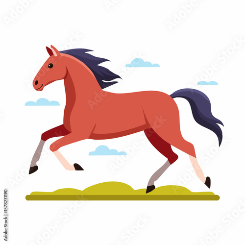 Stylized Running Horse with Flowing Mane and Tail in Motion